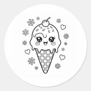 Kawaii leuke ijshoorn kleurplaat ronde sticker