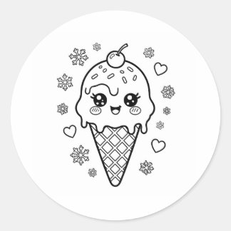Kawaii leuke ijshoorn kleurplaat ronde sticker