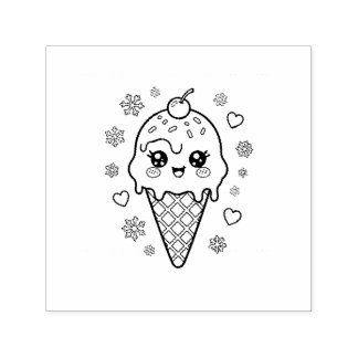 Kawaii leuke ijshoorn kleurplaat zelfinktende stempel