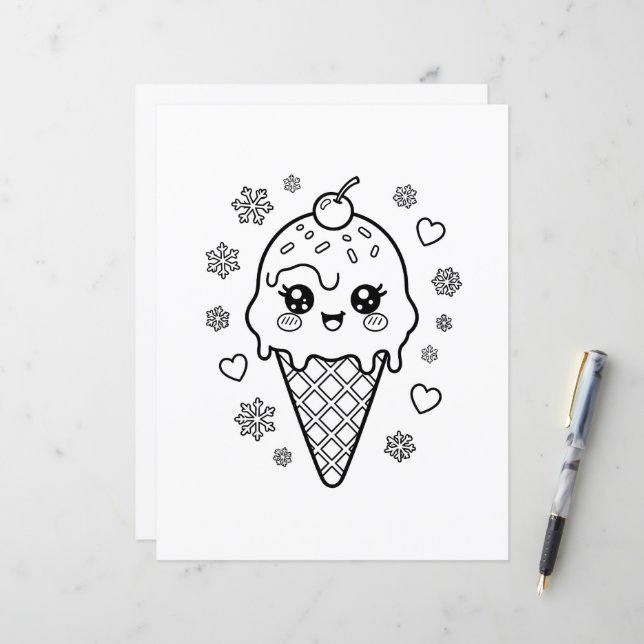 Kawaii leuke ijsje kleurplaat (Voorkant / Achterkant in situ)