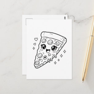 Kawaii leuke pizzapunt kleurplaat briefkaart