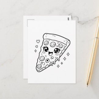 Kawaii leuke pizzapunt kleurplaat briefkaart
