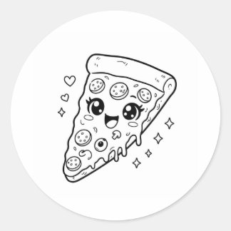 Kawaii leuke pizzapunt kleurplaat ronde sticker