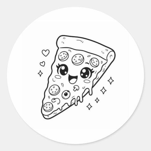 Kawaii leuke pizzapunt kleurplaat ronde sticker (Voorkant)