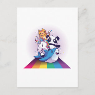 Kawaii LGBT Dier Eenhoorn Panda Kat Haai Regenboog Briefkaart