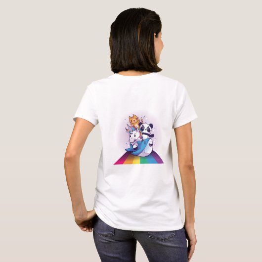 Kawaii LGBT Dier Eenhoorn Panda Kat Haai Regenboog T-shirt (Achterkant volledig)