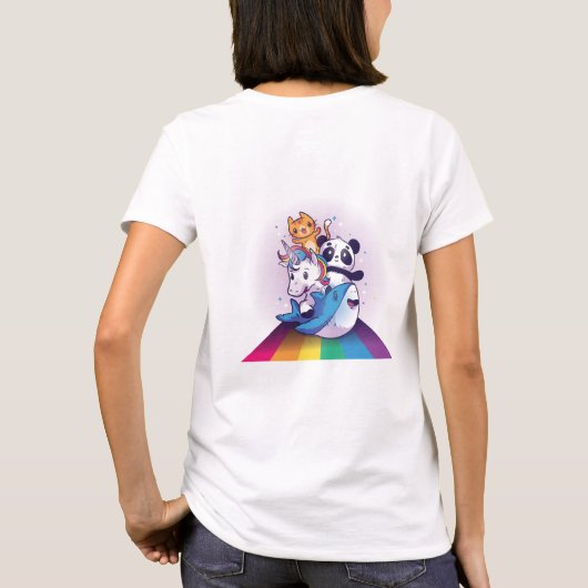 Kawaii LGBT Dier Eenhoorn Panda Kat Haai Regenboog T-shirt (Achterkant)