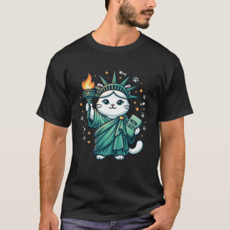 Kawaii Liberty Kat Fakkel New York Patriotistische T-shirt