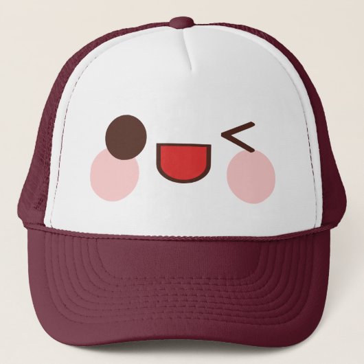 Kawaii Lief Winky Gezicht Gelukkige Ogen Glimlach  Trucker Pet (Voorkant)