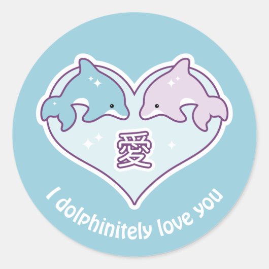 Kawaii Liefde Dolfijnen Ronde Sticker (Voorkant)