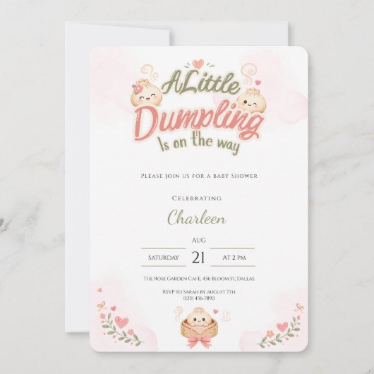 Kawaii Little Dumpling Baby Shower Uitnodiging Roz (Voorkant)