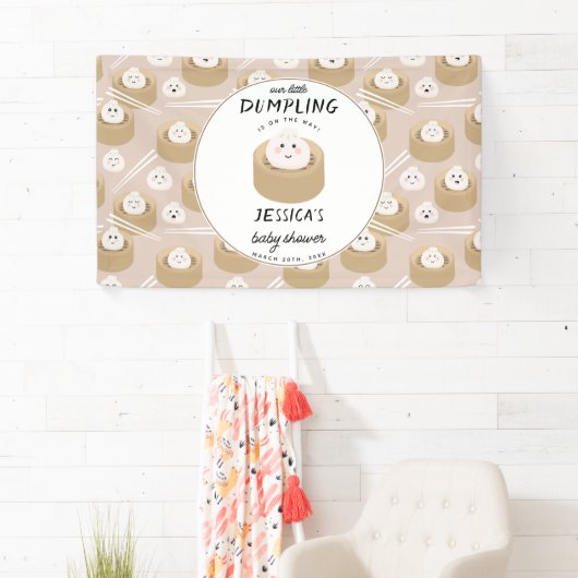 Kawaii Little Dumpling Genderneutraal Baby shower Spandoek (Insitu)