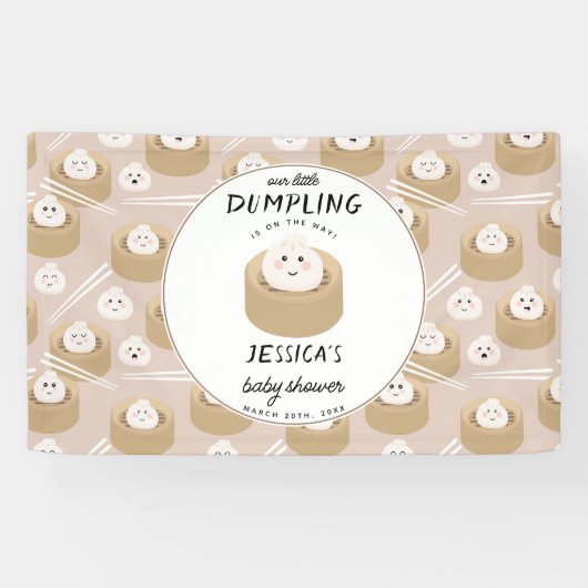 Kawaii Little Dumpling Genderneutraal Baby shower Spandoek (Horizontaal)