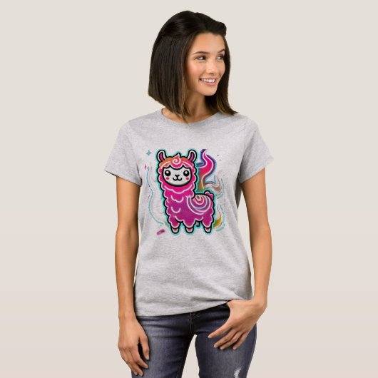 Kawaii Llama Delight: Vlammend plezier T-shirt (Voorkant volledig)