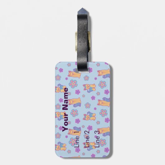 Kawaii Long en Short Hair Yorkie Cartoon Dogs Bagagelabel (Achterkant verticaal)