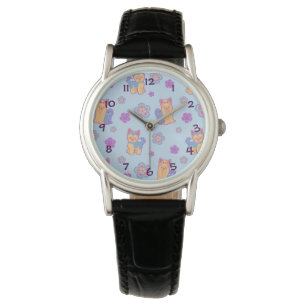 Kawaii Long en Short Hair Yorkie Cartoon Dogs Horloge