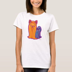 Kawaii Long Hair Yorkie Cartoon Dog T-shirt