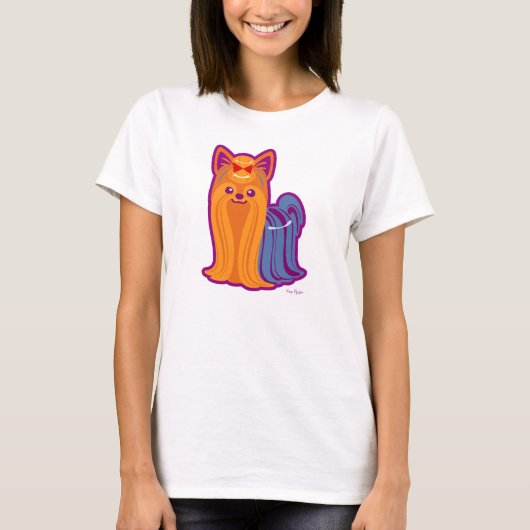 Kawaii Long Hair Yorkie Cartoon Dog T-shirt (Voorkant)