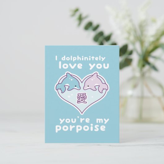 Kawaii Love Dolphins Briefkaart (Staand voorkant)