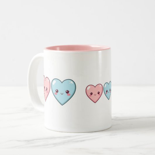 Kawaii Love Hearts Mok - Schattigee pastelbeker (Voorkant links)