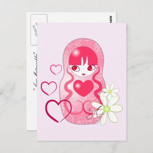 Kawaii Love Matryoshka Briefkaart (Voorkant / Achterkant)