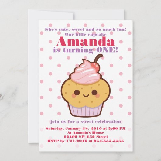 Kawaii Lovely Sweet Cupcake KIDS Birthday Party Kaart (Voorkant)