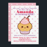 Kawaii Lovely Sweet Cupcake KIDS Birthday Party Kaart<br><div class="desc">Kawaii zuurkast op WITTE ACHTERGROND MET PINK POLKA DOT. Op de rug hebt u polka punt in omgekeerde kleuren (de achtergrond van PINK en witte polka punten). De poka stippen worden in de voorkant vervaagd om de details zichtbaar te maken!! Cute en leuke vormgeving speciaal voor Baby-Birthday-INVITATIE. Klik op de...</div>