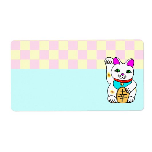 Kawaii Lucky Cat Maneki Neko Dambord Etiket (Voorkant)