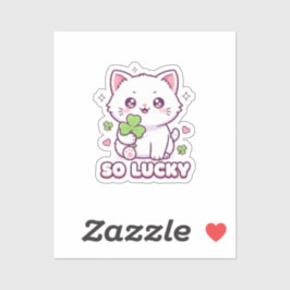 Kawaii Lucky Cat Maneki Neko Met Clover Sticker