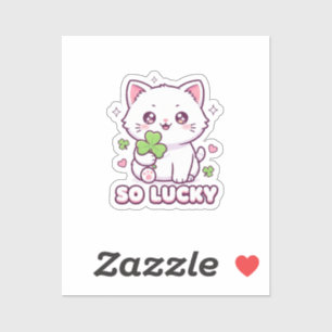 Kawaii Lucky Cat Maneki Neko Met Clover Sticker