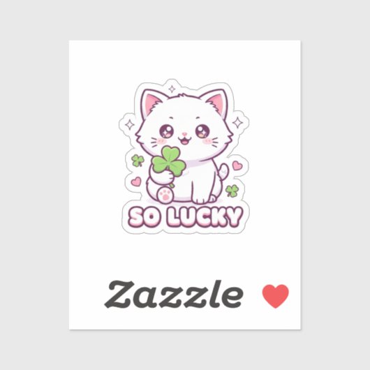 Kawaii Lucky Cat Maneki Neko Met Clover Sticker (Vel)