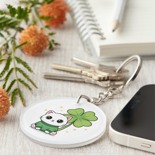 Kawaii Lucky Cat Sleutelhanger - St. Patrick's Day (Voorkant Rechts)
