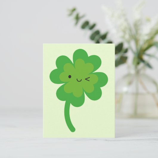 Kawaii Lucky Four Leaf Clover Briefkaart (Staand voorkant)