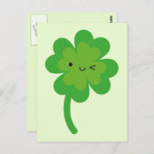 Kawaii Lucky Four Leaf Clover Briefkaart (Voorkant / Achterkant)