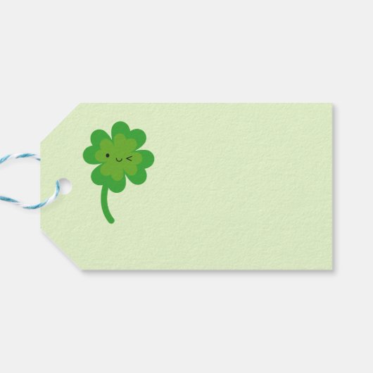 Kawaii Lucky Four Leaf Clover Cadeaulabel (Achterkant Horizontaal)