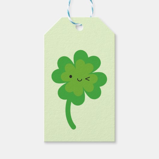 Kawaii Lucky Four Leaf Clover Cadeaulabel (Voorkant)