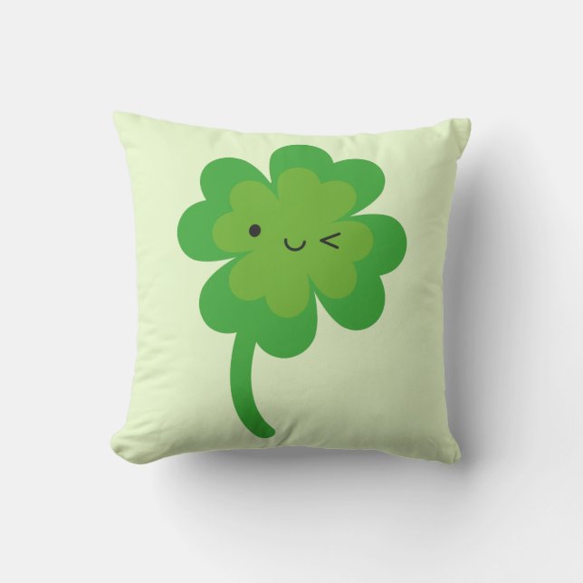 Kawaii Lucky Four Leaf Clover omkeerbaar Kussen (Voorkant)