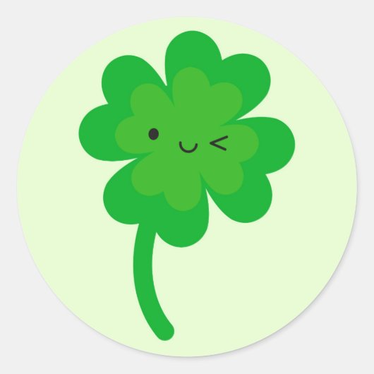 Kawaii Lucky Four Leaf Clover Ronde Sticker (Voorkant)