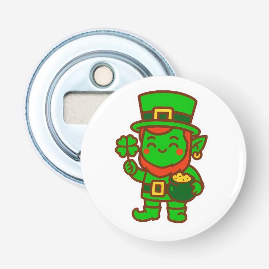 Kawaii Lucky Leprechaun Button Flesopener (Voorkant)