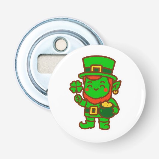 Kawaii Lucky Leprechaun Button Flesopener (Voorkant)