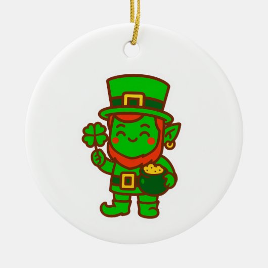 Kawaii Lucky Leprechaun Keramisch Ornament (Voorkant)