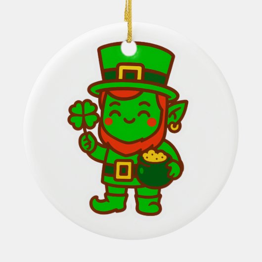 Kawaii Lucky Leprechaun Keramisch Ornament (Achterkant)