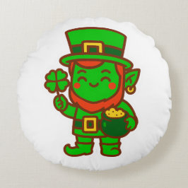 Kawaii Lucky Leprechaun Rond Kussen