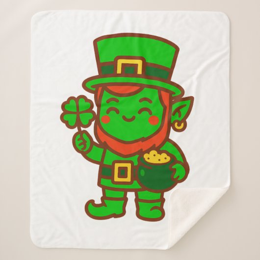Kawaii Lucky Leprechaun Sherpa Deken (Voorkant)