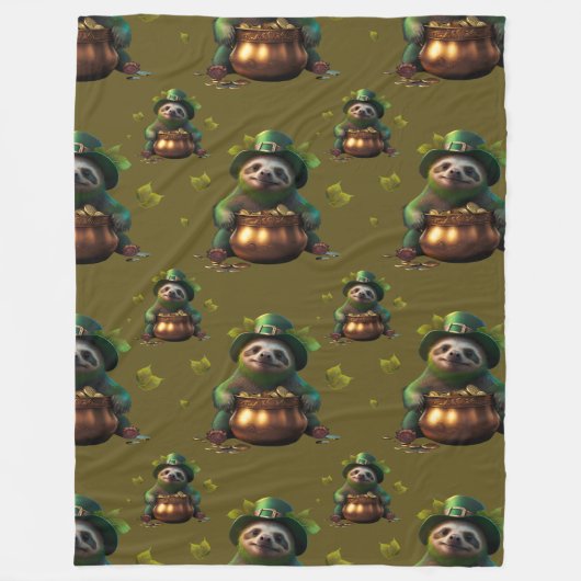 Kawaii luiaard. Grappige Ierse kabouter. Saint Pat Fleece Deken (Voorkant)