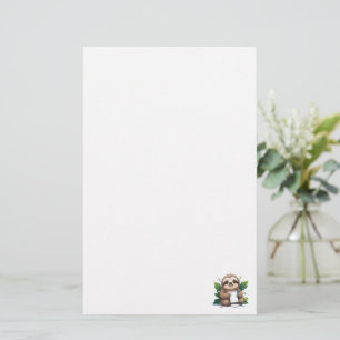 Kawaii Luiaard met pen en papier