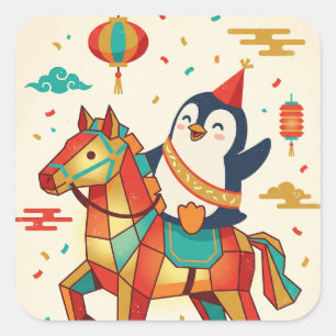 Kawaii Lunar Parade Jaar van het Paard Vierkante Sticker