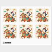 Kawaii Lunar Parade | Year of the Horse Vierkante Sticker (Vel)