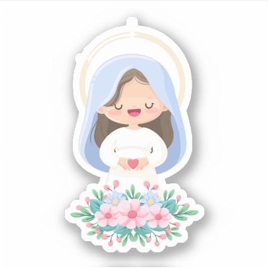 Kawaii Maagd Maria Heilig Hart Sticker (Voorkant)