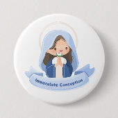 Kawaii Maagd Maria met Bloem - Wit Ronde Button 7,6 Cm (Voorkant)